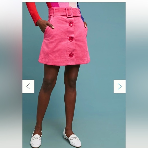 Anthropologie Paper London Pink Barbie Academy Preppy Corduroy Mini Skirt  M - Picture 1 of 15